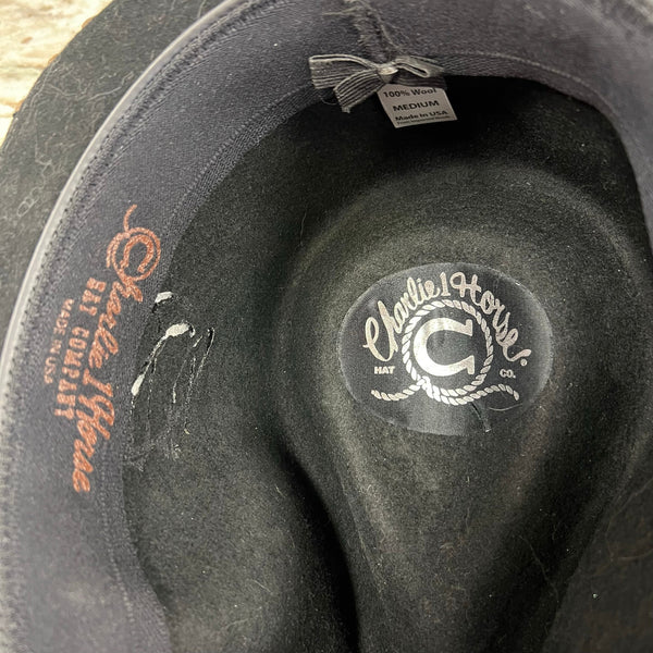 Charlie 1 Horse Black Wool Blend Highway Fedora Hat Size Medium