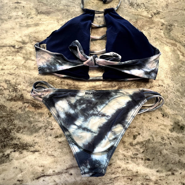 Billabong Y2K Navy Tie-Dye Cutout Bikini Swimsuit Size Small