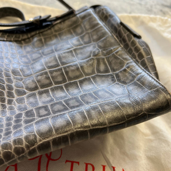 Ivanka Trump Grey Crocodile Shoulder Bag with Dust Bag