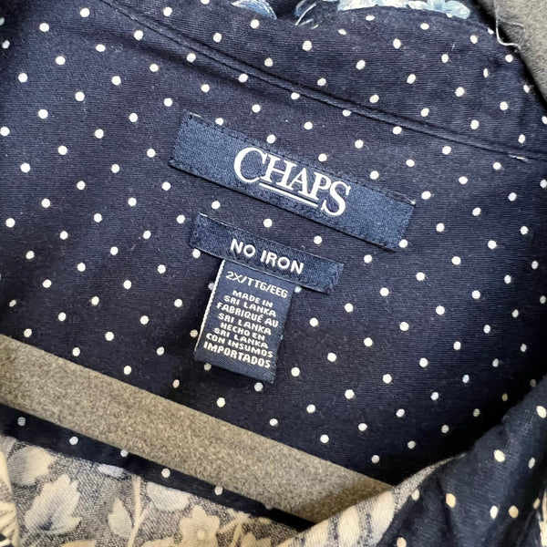 Chaps Women's Floral Collared Navy Button Down No Iron Blouse 2XL