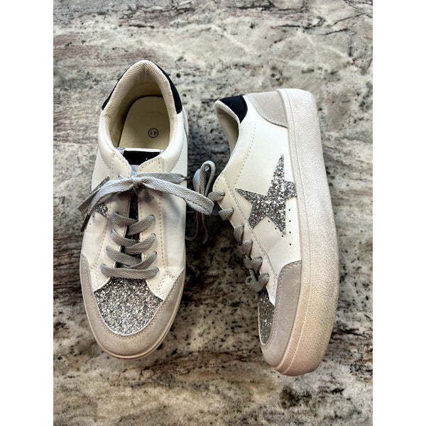 Women's Silver Glitter Star Sneakers Size 10