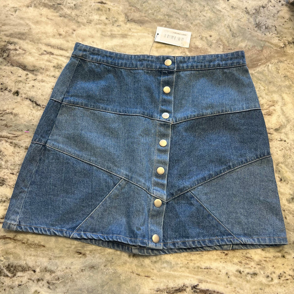 NWT Fab'rik Patchwork Button Up Denim Mini Skirt Small