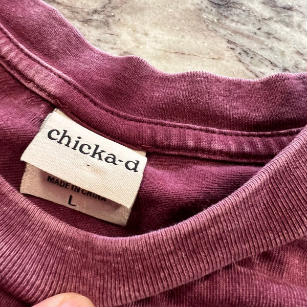 Chicka-D Maroon Acid Washed Poison Cropped Graphic Tee Large