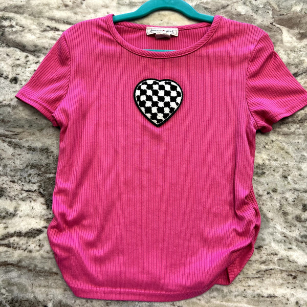 Dream Girl Pink Ribbed Checkered Heart T-Shirt Size Youth 8