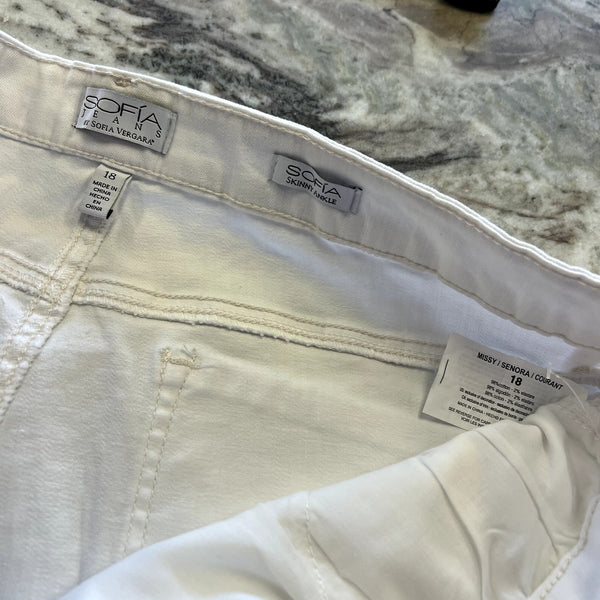 NWT Sofia Jeans White Evil Eye Skinny Ankle Jeans Size 18