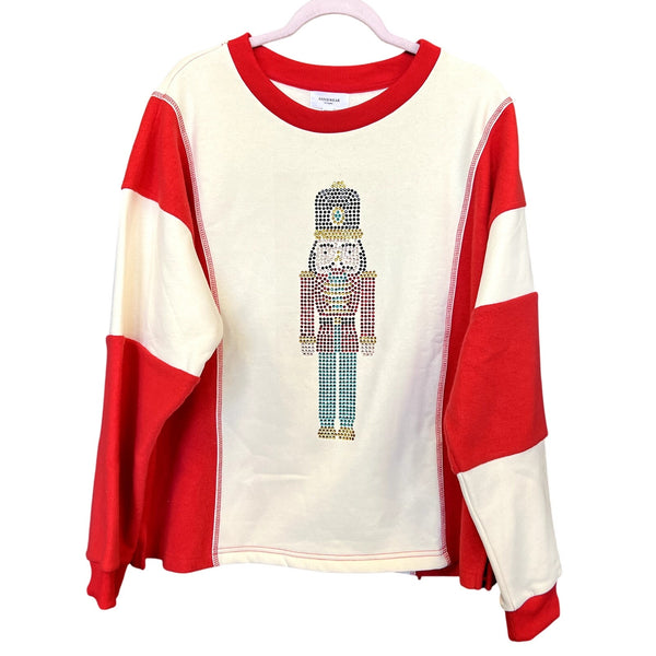 NWOT Anniewear Rhinestone Nutcracket Color Block Sweater Large