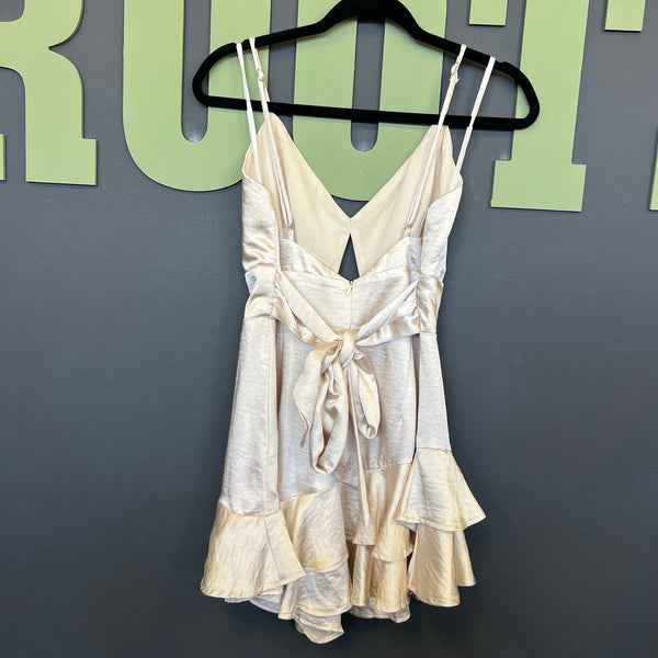 Angel Biba Satin Champagne Ruffle Mini Dress Large