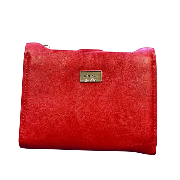 NWT Rogesi Faux Red Leather Card Holder Bifold Wallet