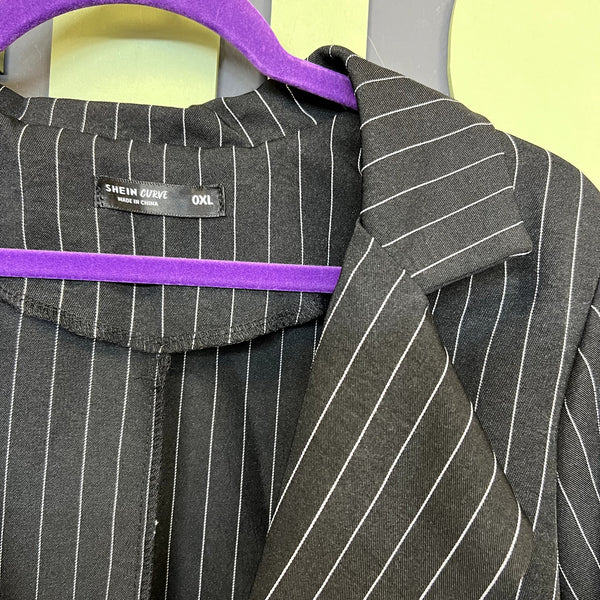 Women's Black Pinstripe Mini Dress + Blazer Set Plus Size 0XL