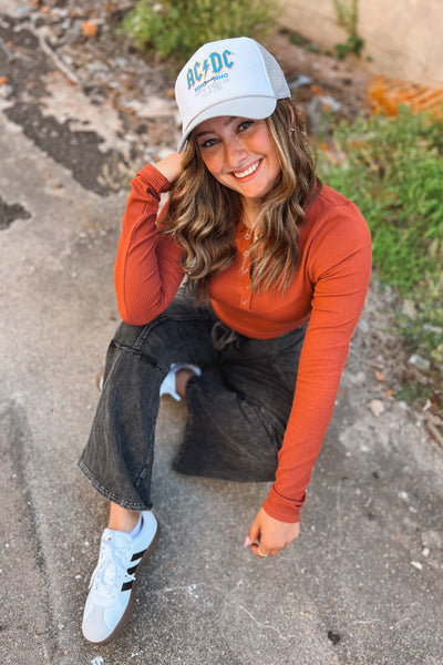 Rust Ribbed Henley Top