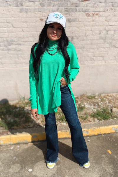 Kelly Green Oversized Side Slit Sweater