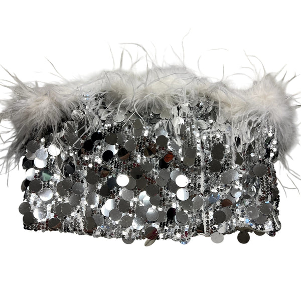 12th Tribe Silver Sequin Feathered Tube Top Size Large