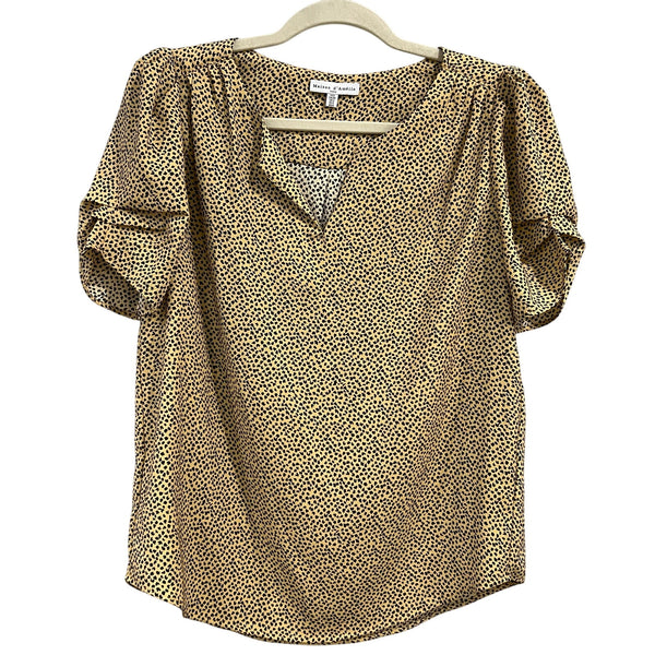 Maison D' Amelie Cheetah Print Ruched Sleeve V-Neck Blouse Small