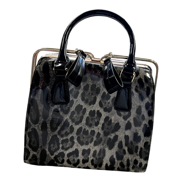 Women's Hard Case Gray Leopard Purse Tote