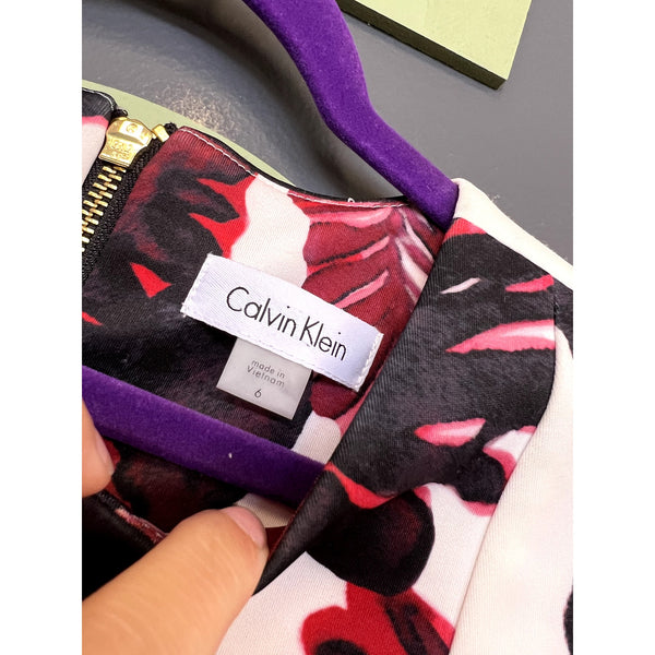 NWT Calvin Klein Red + Black Floral Sheath Dress Size Women's 6