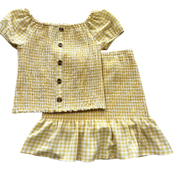 In Girl Yellow Gingham Top + Skirt Set Size Youth Medium