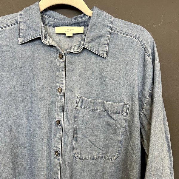 LOFT Lightweight Denim Button Down Top Small