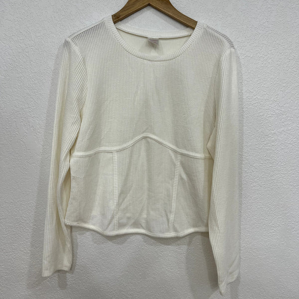 No Boundaries Women's Ribbed White Blouse Plus Size 3XL