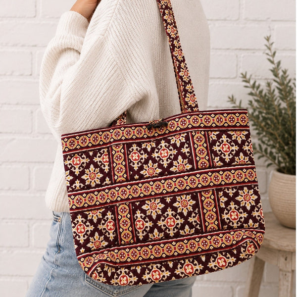 Vera Bradley Burgundy Medallion Quilted Tote Bag