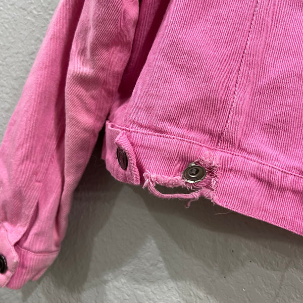 ee:some Boutique Pink Denim Distressed Jacket Large