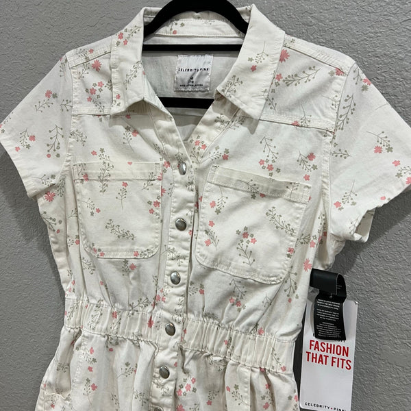 NWT Celebrity Pink White Denim Floral Romper Size Medium