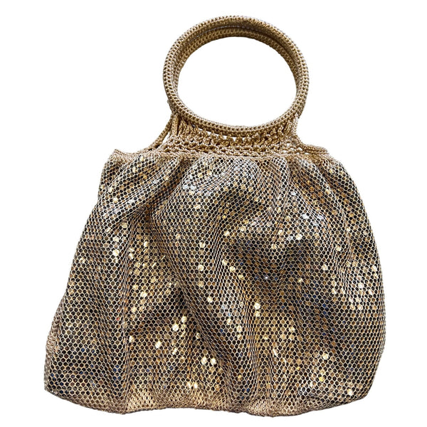 Chateau Gold Shimmer Crochet Hobo Shoulder Bag