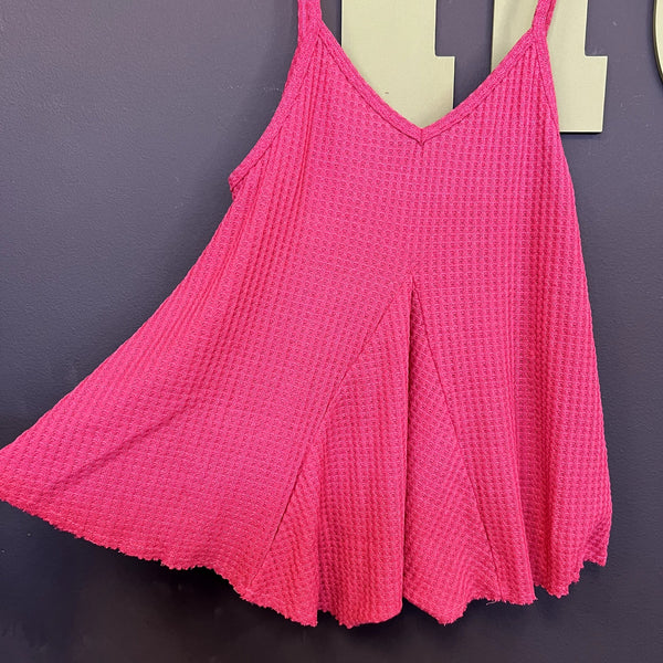 Women's Pink Waffle V-Neck Flowy Tank Top Size XS