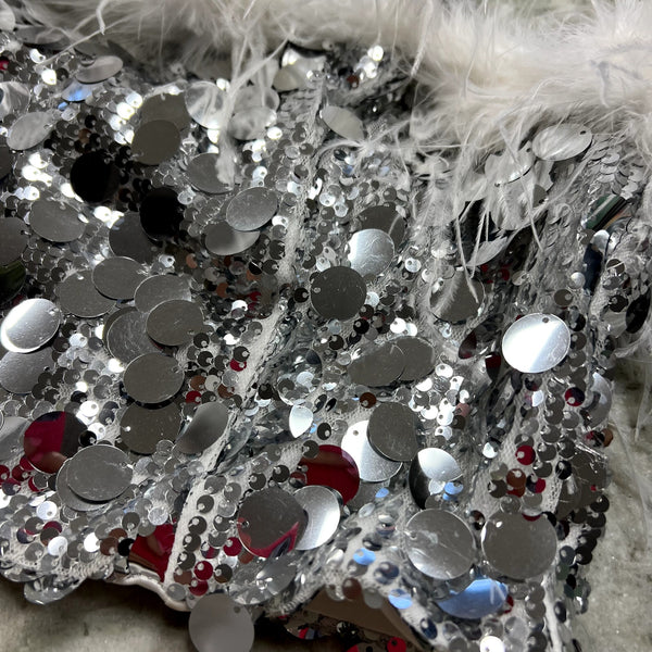 12th Tribe Silver Sequin Feathered Tube Top Size Large