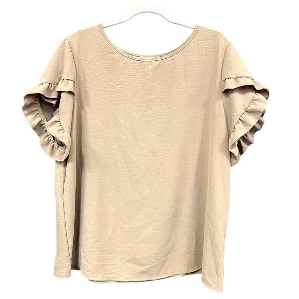 Women's Taupe Ruffle Sleeve Blouse Curvy Size 1XL