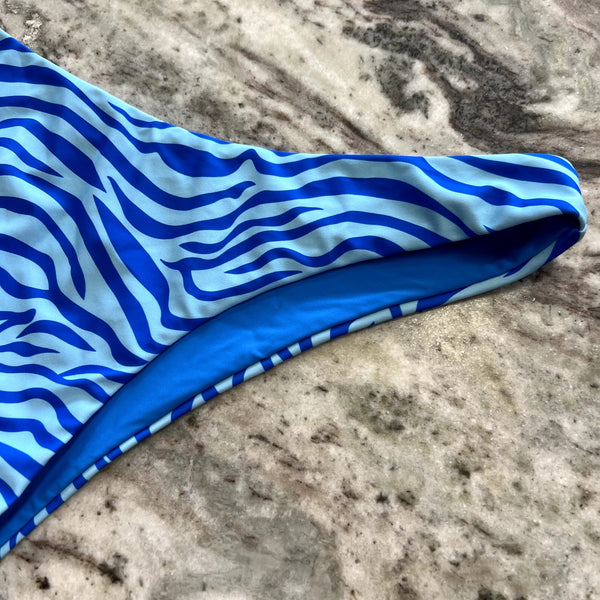 Women's Blue Zebra Striped Cheeky Swim Bottoms XL
