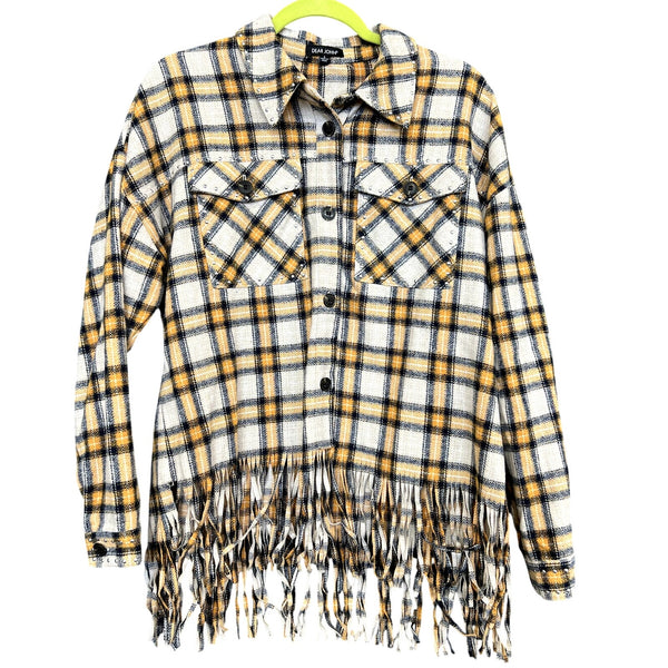 Dear John Plaid Fringed Button Down Shacket Small