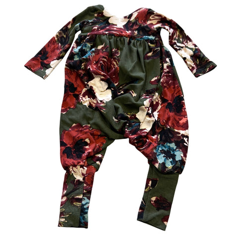 Khloe Jean Floral Dark Green Bubble Romper 3-6 Mo