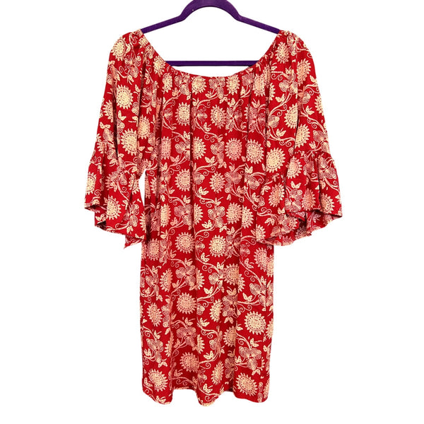 Umgee Bohemian Off Shoulder Ruffle Sleeve Mini Dress Medium