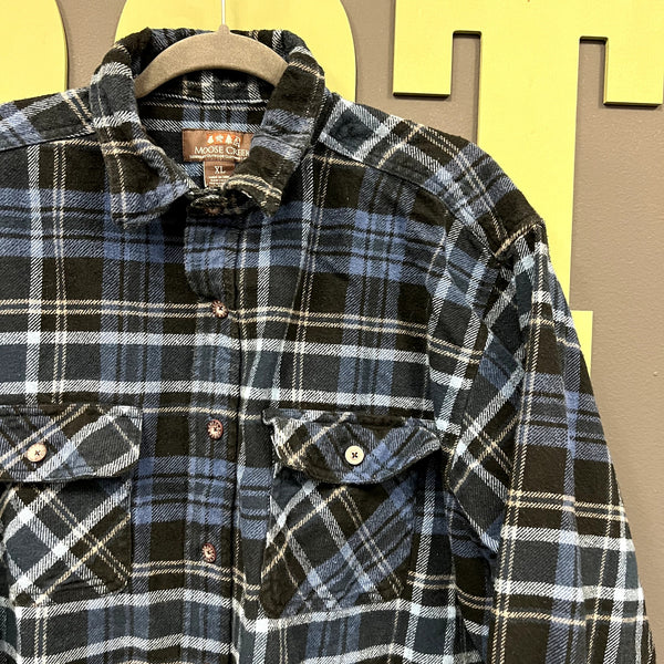 Moose Creek Men's Blue + Black Flannel Button Down XL