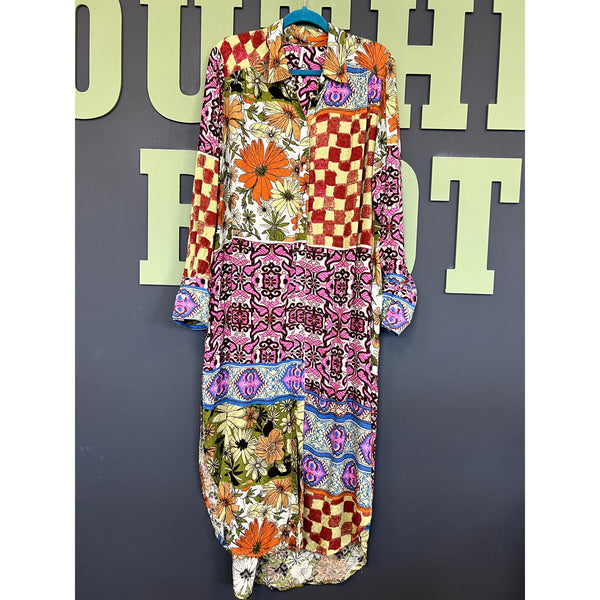 Free People Jackie Printed Button Down Maxi Dress Size Medium