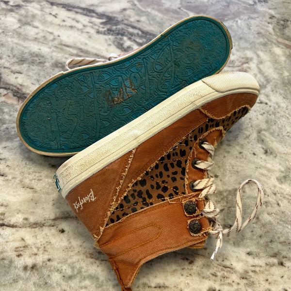 Blowfish Malibu Upland Women's High Top Canvas Leopard Print Sneakers Size 8