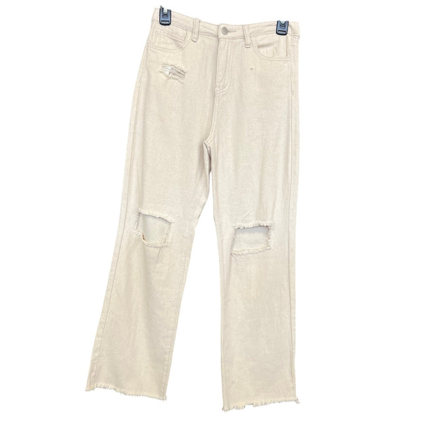 Gianni Bini Girls Cream Distressed High Waist Wide Leg Jeans Youth Size 14