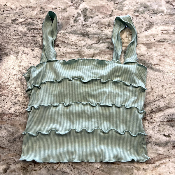 Heart & Hips Light Sage Tiered Ruffle Tank Top Size Medium