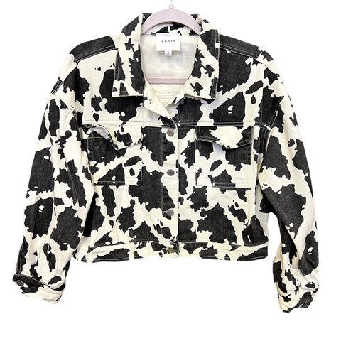 Le Lis Cow Print Denim Button Down Jacket Size Small
