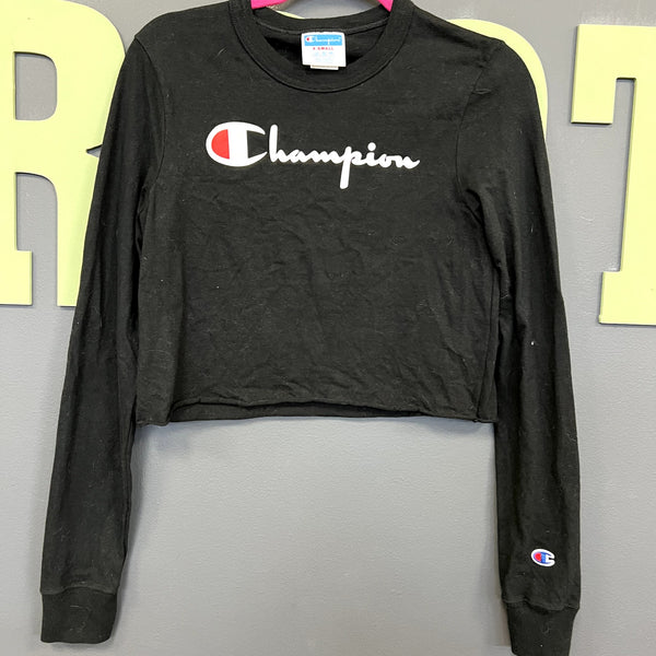 Champion Black Cropped Long Sleeve Tee Size XS