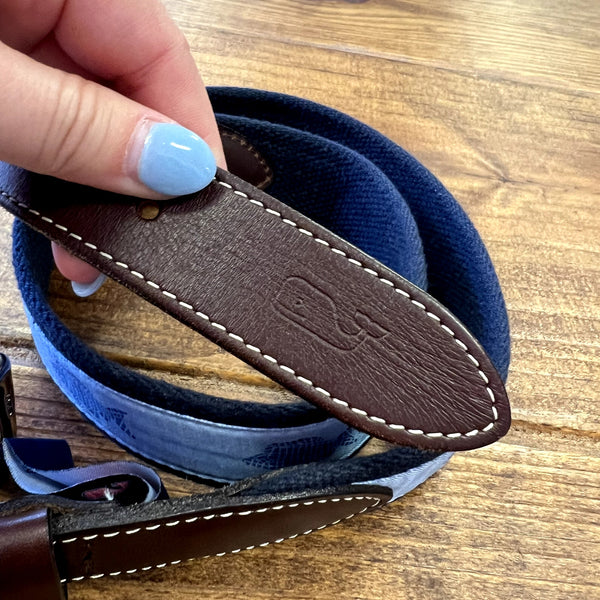 Vineyard Vines Canvas Club Belt Blue + Leather Size 32