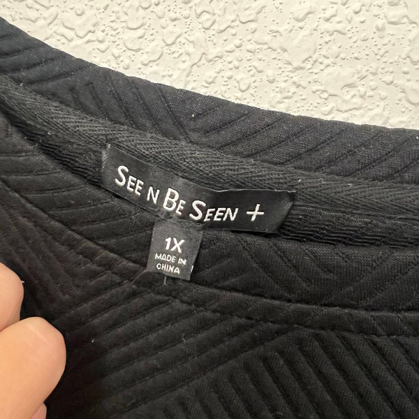 See + Be Seen Women's Black Textured Boxy Top Plus Size 1XL