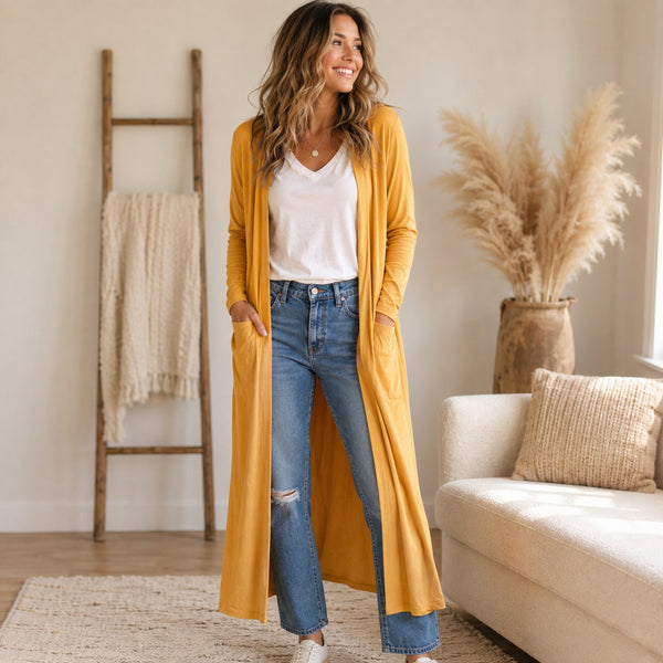 Lularoe Mustard Yellow Full Length Cardigan Size Large