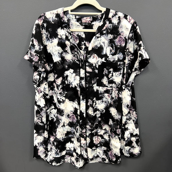 Simply Vera Vera Wang Black & White Floral Blouse Plus Size 2XL