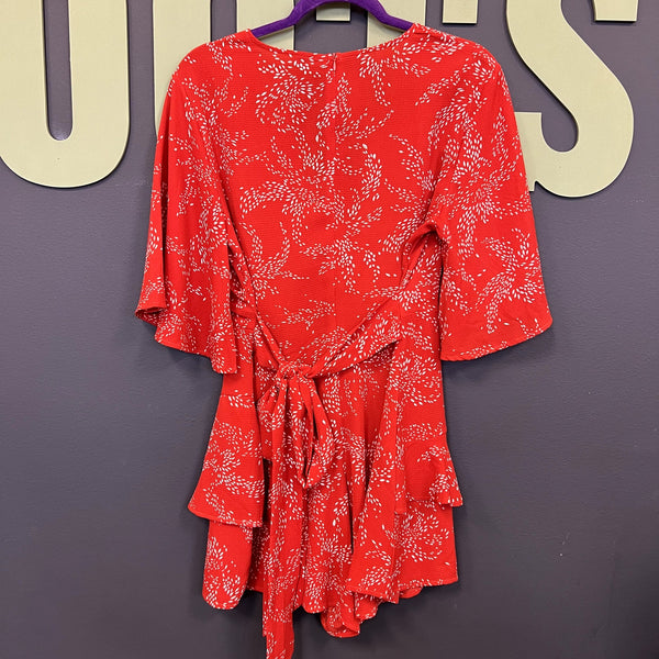 Women's Red Dotted Ruffle Romper Large