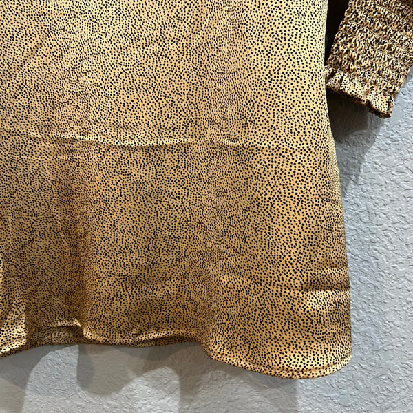 NWT Mi Ami Gold Satin V-Neck Dotted Bubble Sleeve Mini Dress XS