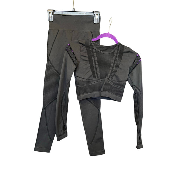Nova Sport Black Fitted Leggings Long Sleeve Top Athletic Workout Set S/M