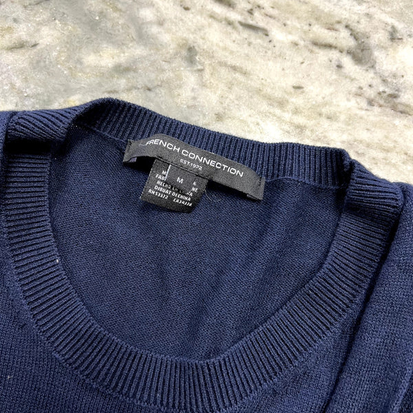 French Connection Cashmere Blend Tie Sweater in Marine Blue Size Medium