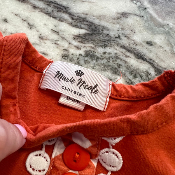 Marie Nicole Girls Orange Henley + Floral One Piece Romper Size 0-3 Mo