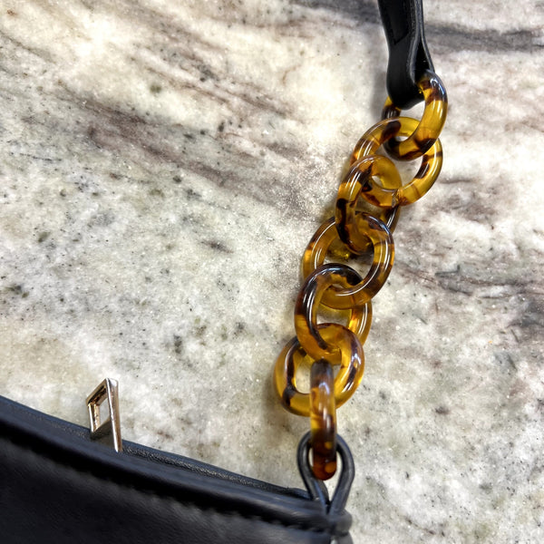 Black Shoulder Bag with Tortoise Chain